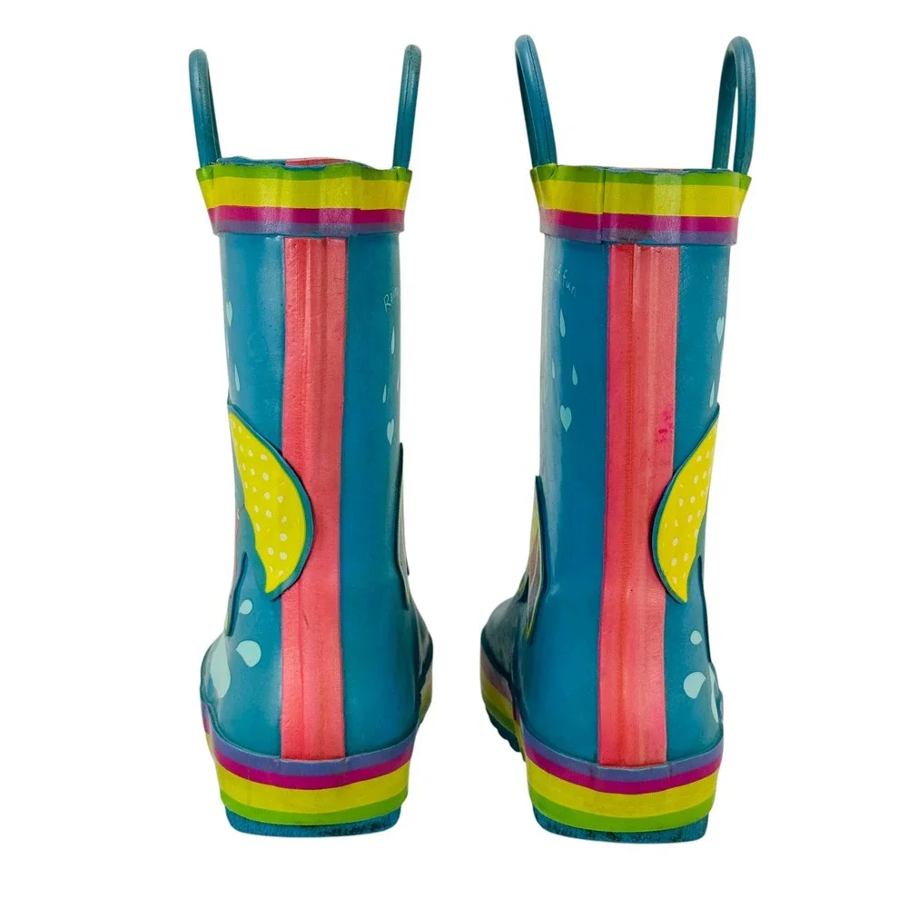 Peppa Pig Kids Rain Boots Blue Rainbow Umbrella Toddler‎ 9–10 Fun Colorful